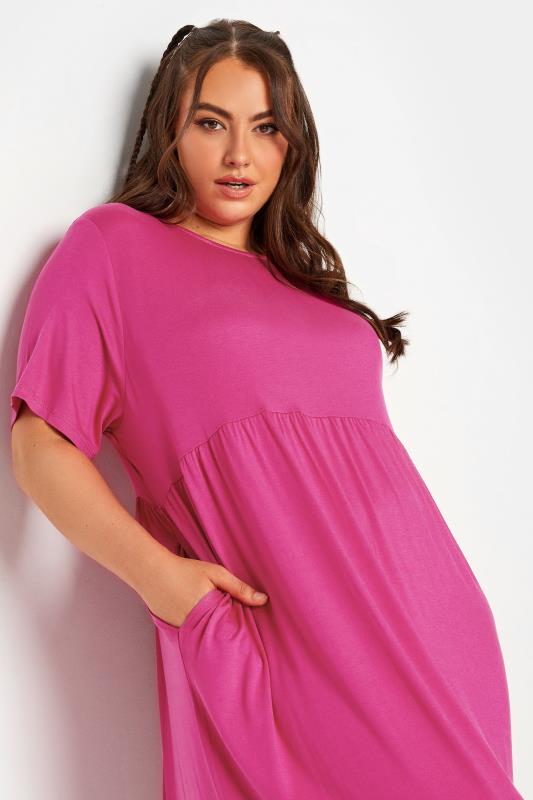LIMITED COLLECTION Plus Size Curve Hot Pink Pocket Maxi Dress | Yours Clothing  5