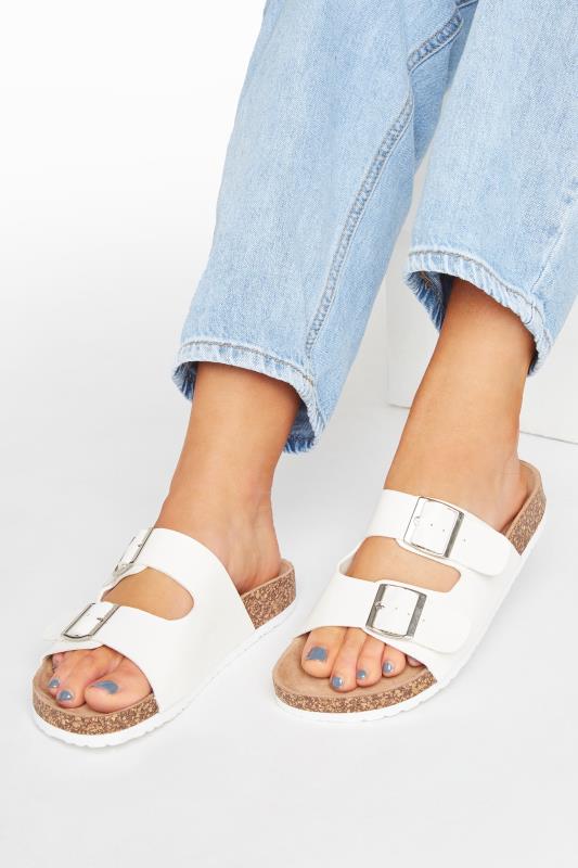 Plus Size  White Buckle Strap Footbed Sandals In Extra Wide EEE Fit