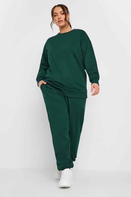 YOURS Plus Size Forest Green Cuffed Joggers | Yours Clothing 2