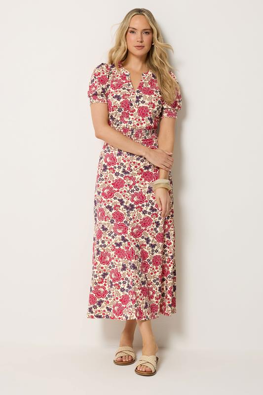 LTS Tall Women's Natural Brown & Pink Floral Cotton Maxi Dress | Long Tall Sally 1