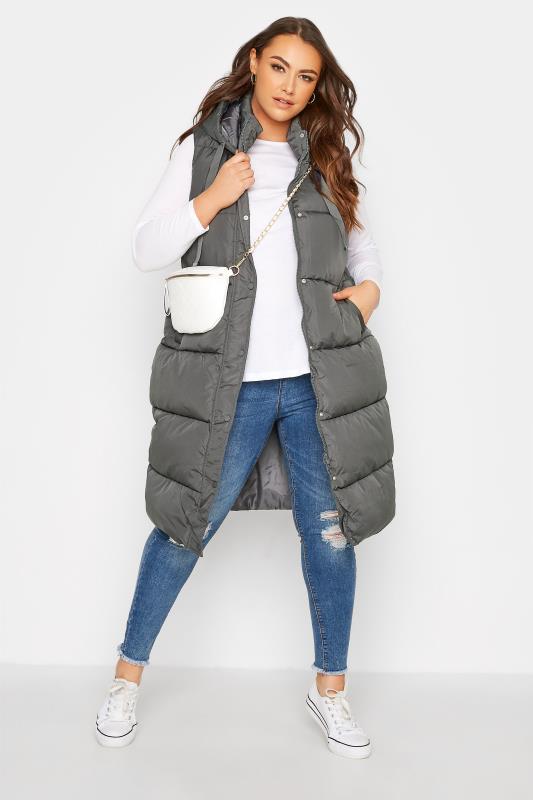 Curve Grey Maxi Panelled Puffer Gilet 2
