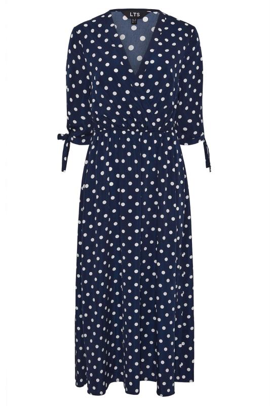 LTS Tall Women's Navy Blue Spot Tie Sleeve Midi Dress | Long Tall Sally 2