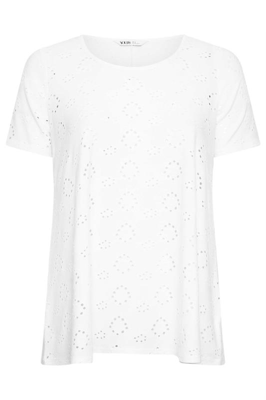 YOURS Plus Size White Broderie Anglaise T-Shirt | Yours Clothing 6