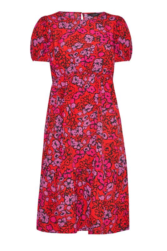 Curve Red Floral Print Smock Midaxi Dress 6