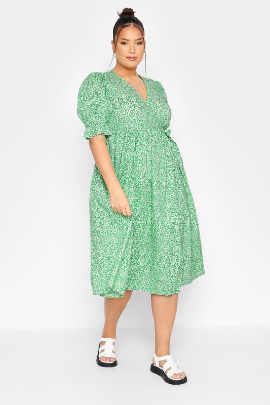 LIMITED COLLECTION Plus Size Women's Green Ditsy Wrap Dress | Yours Clothing 2