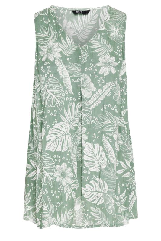 YOURS Plus Size Green Leaf Print Pleat Front Vest Top | Yours Clothing 5
