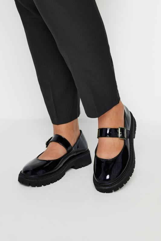  Grande Taille Black Patent Chunky Mary Jane Shoes In An Extra Wide EEE Fit