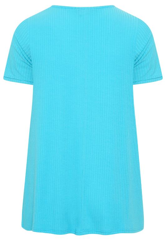 YOURS Curve Plus Size Aqua Blue Ribbed T-Shirt | Yours Clothing  6