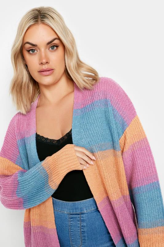 YOURS Plus Size Pink & Blue Ombre Stripe Knitted Cardigan | Yours Clothing 4
