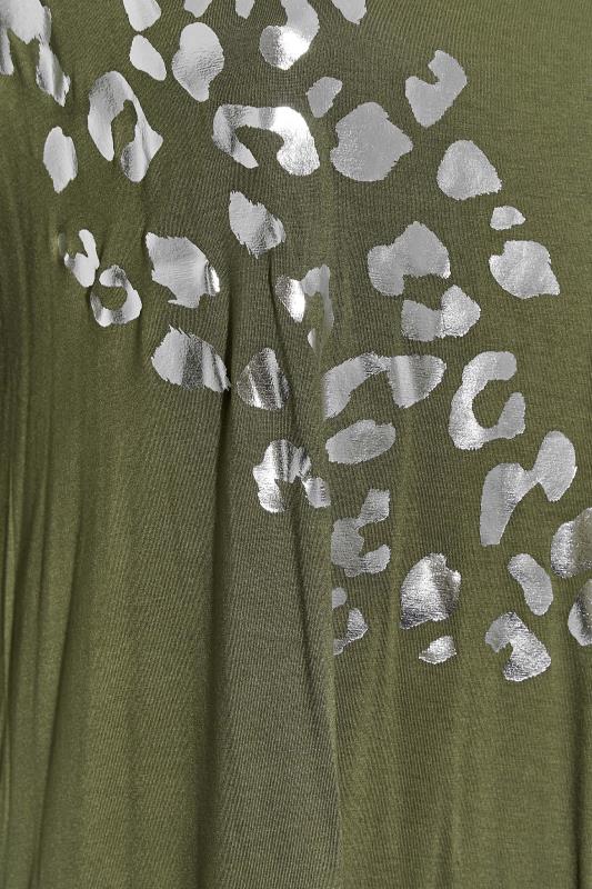 Plus Size LIMITED COLLECTION Khaki Green Foil Leopard Print Oversized T-Shirt | Yours Clothing  5