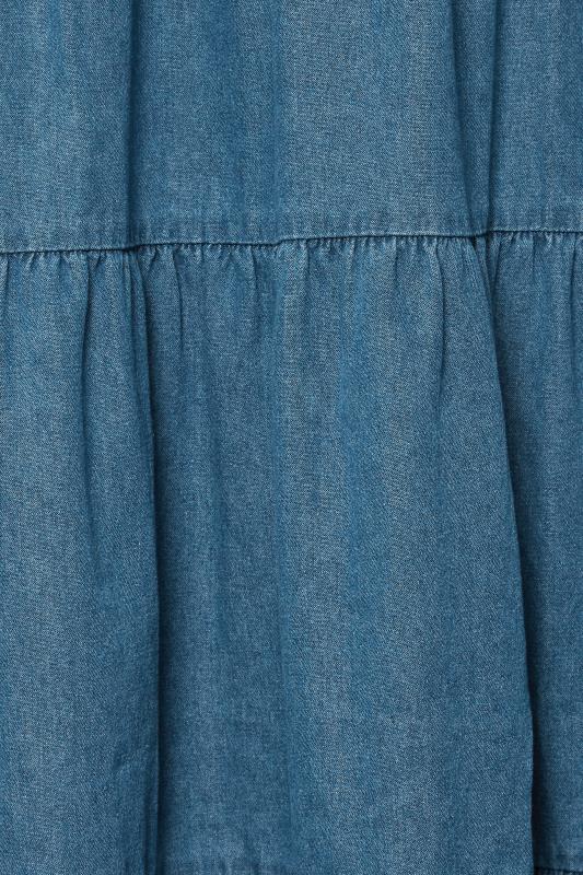 PixieGirl Petite Womens Blue Denim Tiered Midi Dress | PixieGirl 5