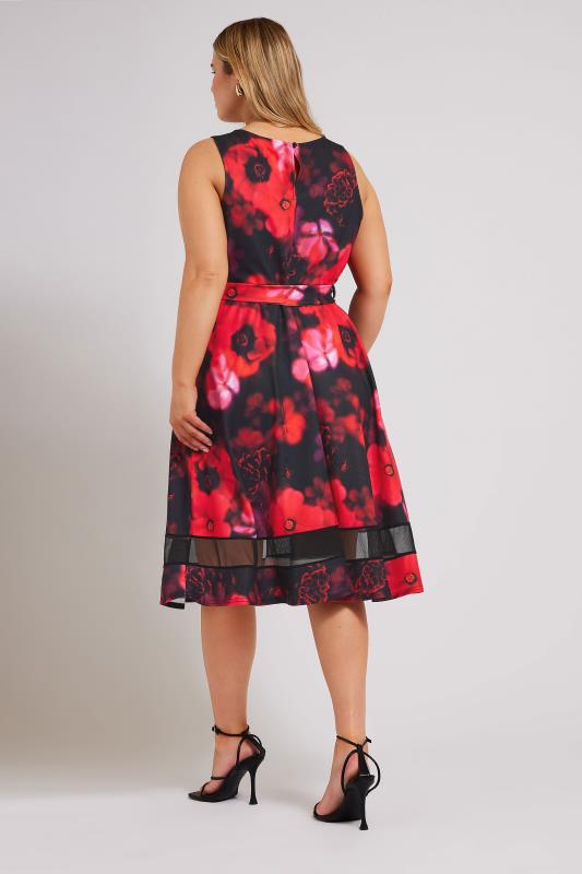 YOURS LONDON Plus Size Red Floral Print Skater Dress | Yours Clothing 3