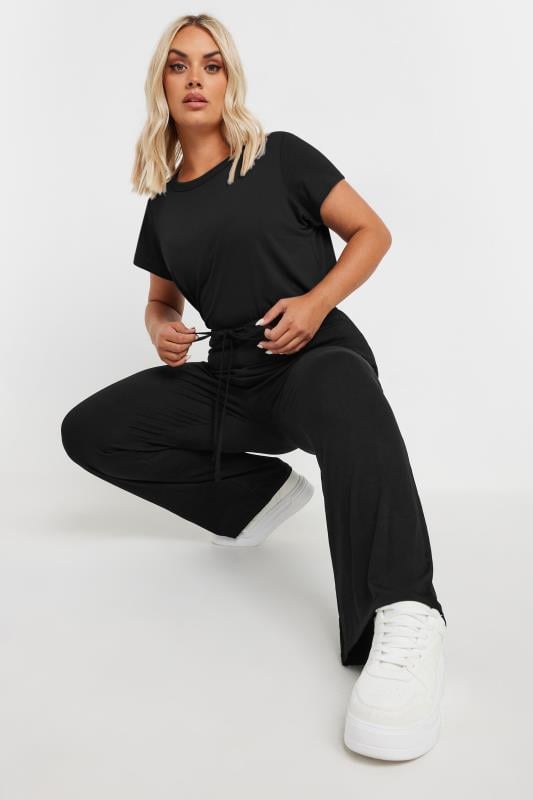 Plus Size Black Wide Leg Pull On Stretch Jersey Yoga Pants Yours Clothing