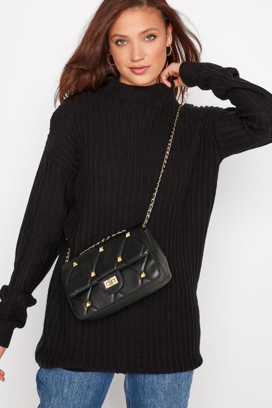 Black Studded Quilted Chain Bag | Yours Clothing 2