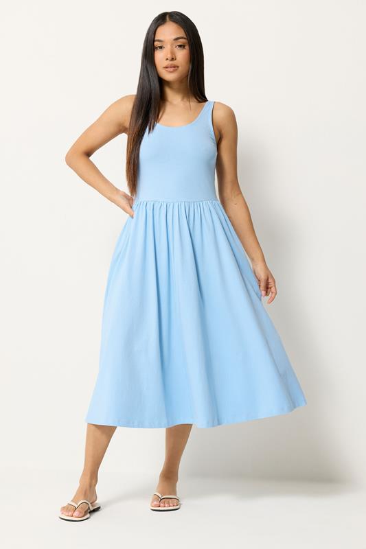 M&Co Petite Light Blue Sleeveless Cotton Midi Dress | M&Co 1