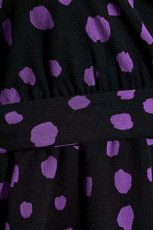 Plus Size Black & Purple Dalmatian Print Balloon Sleeve Wrap Top | Yours Clothing 5