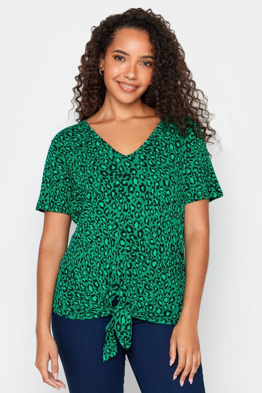 Women's  M&Co Green Leopard Print Tie Detail T-Shirt