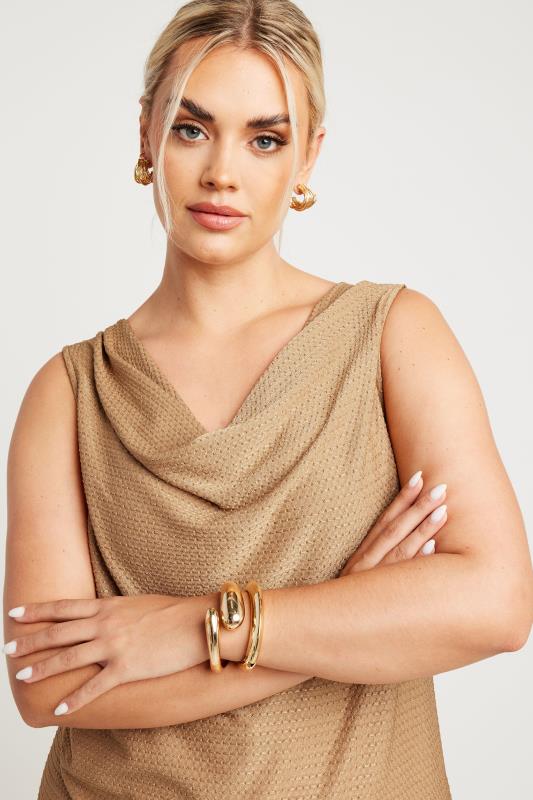 Plus Size  LIMITED COLLECTION Curve Gold Textured Cowl Neck Top