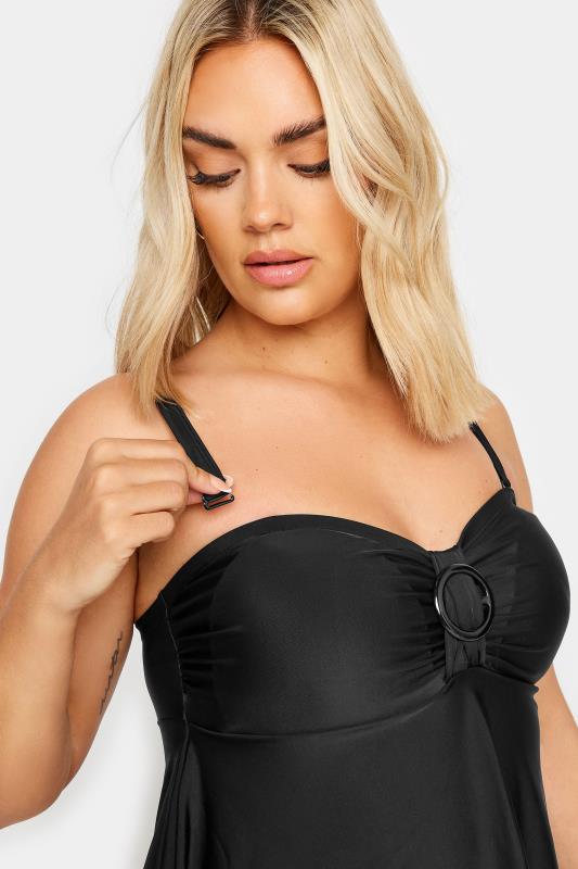 YOURS Plus Size Black Buckle Front Tummy Control Swim Dress | Yours Clothing 5