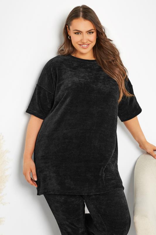  Tallas Grandes YOURS Curve Black Chenille Lounge Top