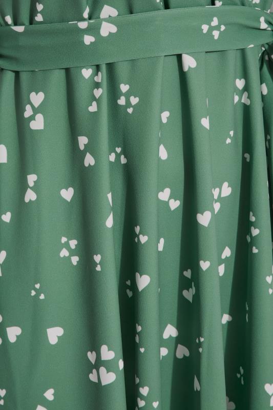 YOURS LONDON Curve Sage Green Heart Print Wrap Dress 5