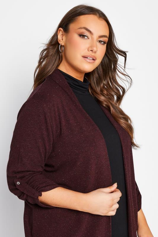 YOURS LUXURY Plus Size Burgundy Red Metallic Cardigan | Yours Clothing 1