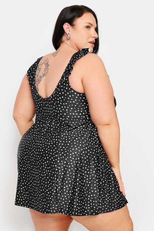 YOURS Plus Size Black Spot Print Frill Swimdress | Yours Clothing 6