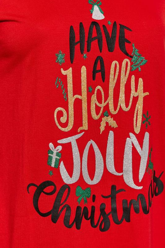 Plus Size Red 'Holly Jolly' Glitter Slogan Christmas T-Shirt | Yours Clothing 5