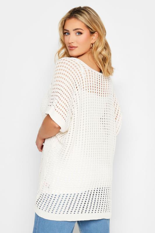 YOURS Curve Plus Size White Crochet Short Sleeve Top | Yours Clothing  3