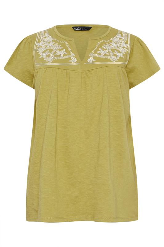 M&Co Green Embroidered Cotton Notch Neck Top | M&Co 5
