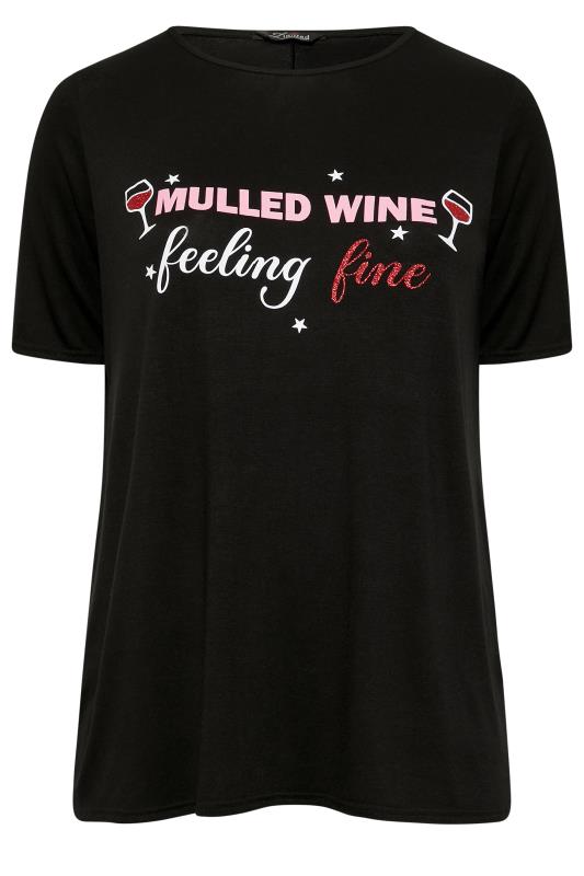 Plus Size Black 'Mulled Wine' Glitter Slogan Christmas T-Shirt | Yours Clothing 6