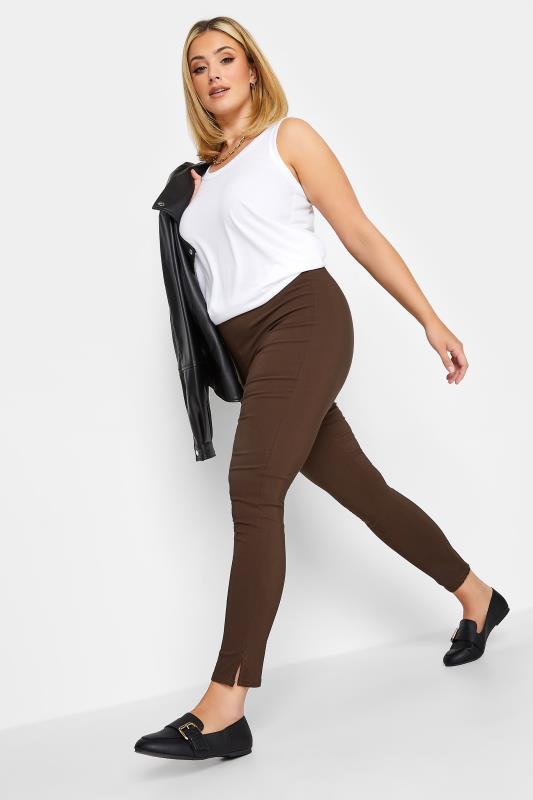 Plus Size Brown Stretch Bengaline Slim Leg Trousers | Yours Clothing 2