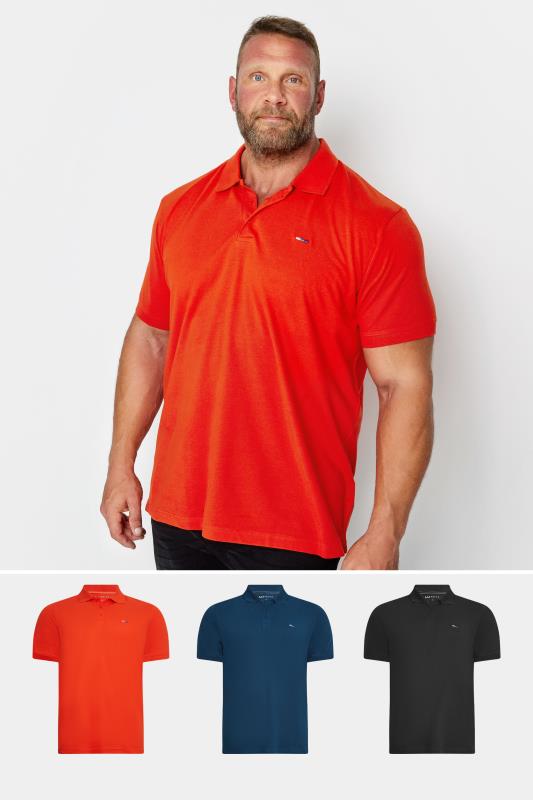  Tallas Grandes BadRhino Big & Tall Black/Sailor Blue/Fire Orange 3 Pack Polo Shirts