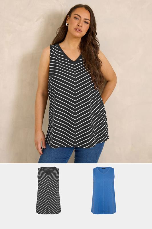  EVANS Curve 2 Pack Blue & Black Cotton Vest Tops