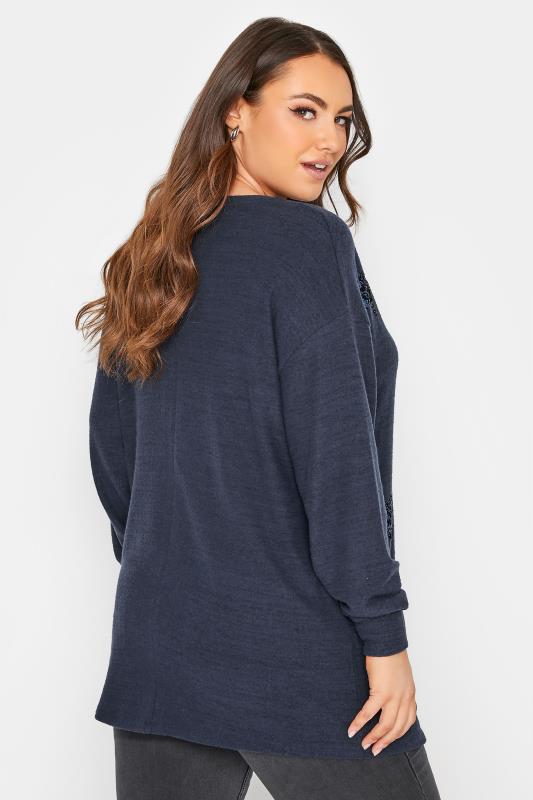 Plus Size Curve Navy Blue Sequin Star Soft Touch Jumper | Yours Clothing  3