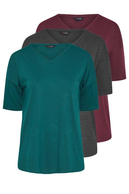 3 PACK Plus Size Teal Blue & Berry Red Marl T-Shirts | Yours Clothing 7