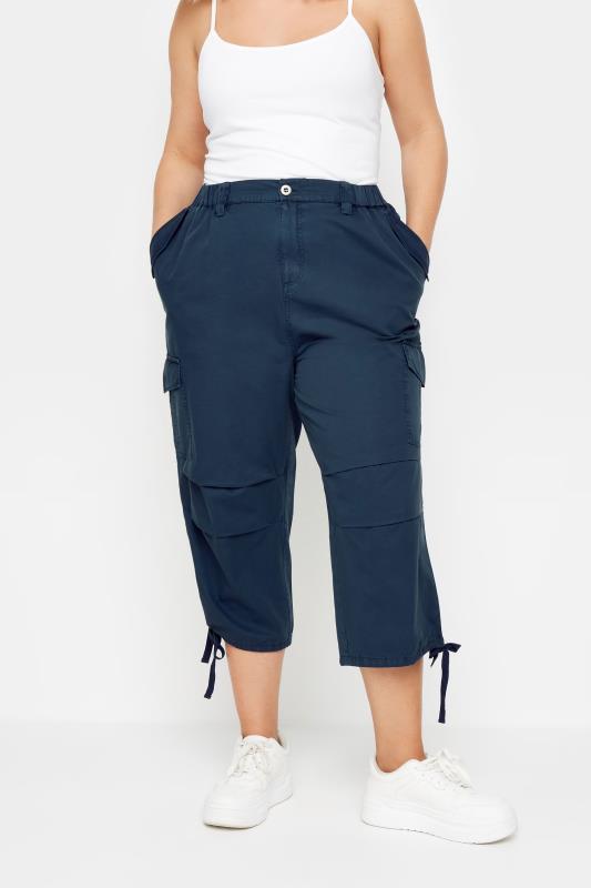  Grande Taille YOURS Curve Navy Blue Cargo Cropped Trousers