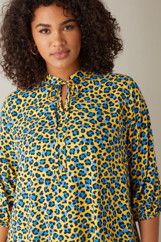 EVANS Plus Size Yellow Leopard Print Tie Neck Blouse | Evans 4