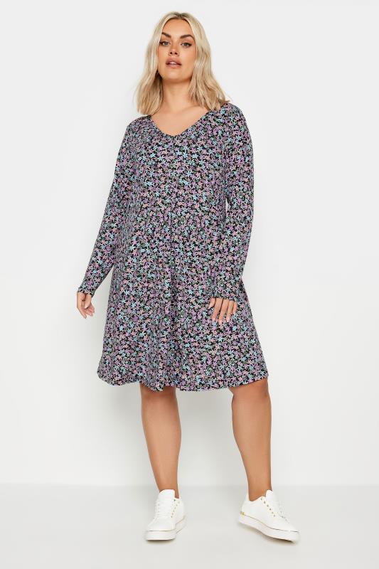 YOURS Plus Size Black Ditsy Floral Print Dress | Yours Clothing 2