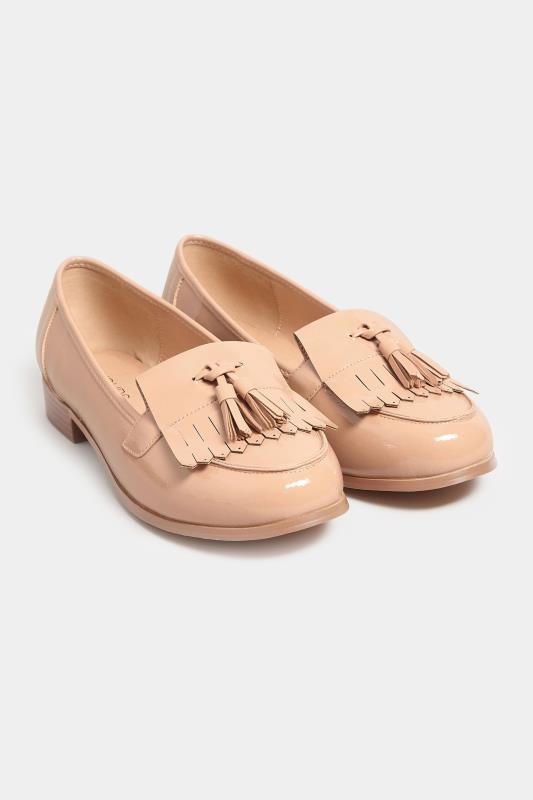 Plus Size  Brown Beige Patent Tassel Loafers In Wide E Fit & Extra Wide EEE Fit