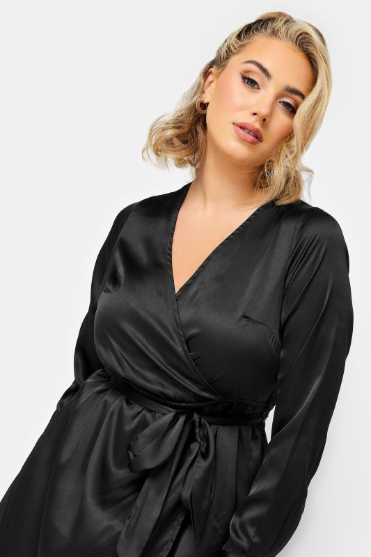 LIMITED COLLECTION Plus Size Black Satin Wrap Dress | Yours Clothing 4