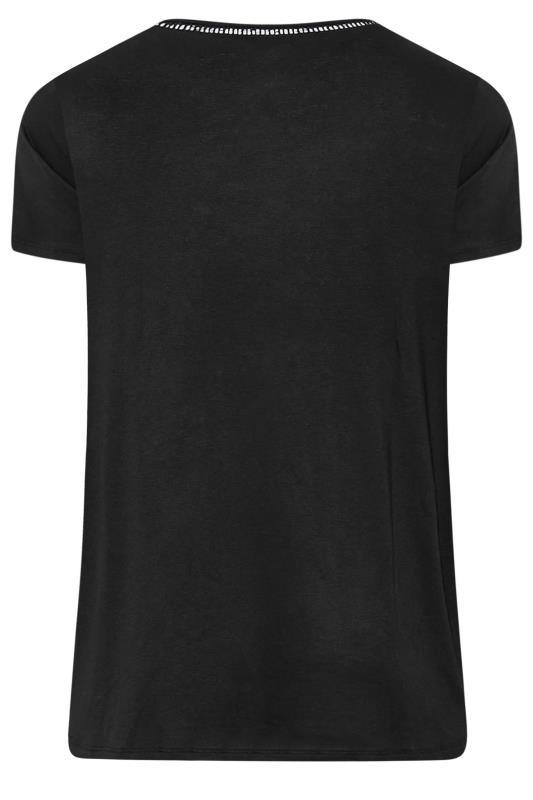 Plus Size Black Embroidered Shoulder Detail T-Shirt | Yours Clothing 7