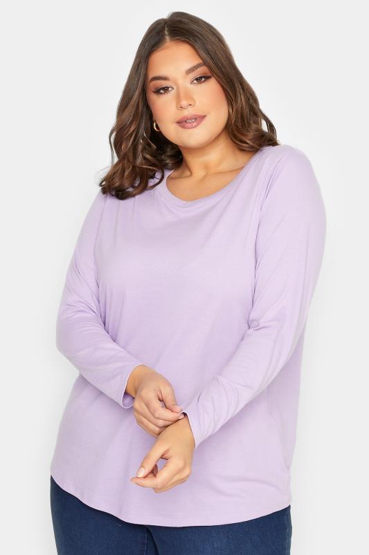 Plus Size Lavender Purple Long Sleeve T-Shirt | Yours Clothing 1