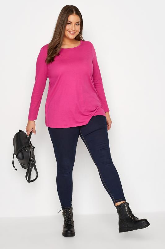 Plus Size Hot Pink Long Sleeve T-Shirt | Yours Clothing 2