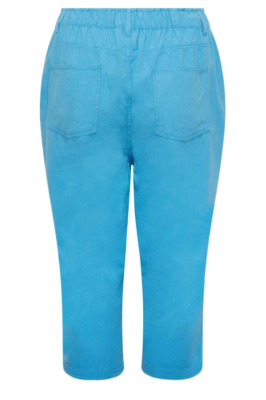YOURS Curve Plus Size Bright Blue Cotton Cropped Trousers | Yours Clothing  5