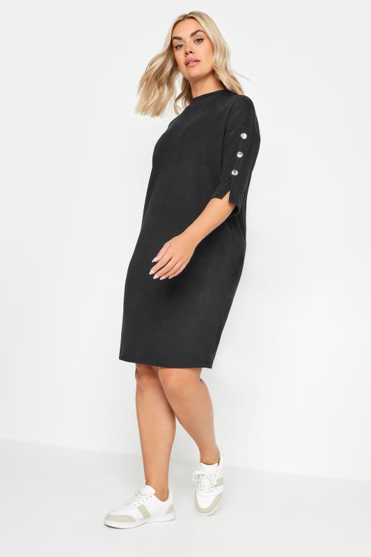 YOURS Plus Size Black Soft Touch Button Detail Mini Dress | Yours Clothing 2