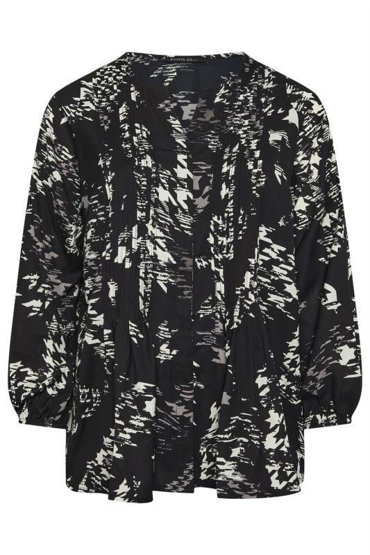 EVANS Plus Size Black Dogtooth Print Pintuck Blouse | Evans  5