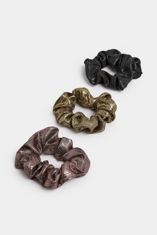 Gold 3 PACK Shimmer Scrunchie Set | Yours Clothing  3