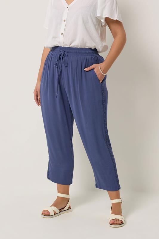  YOURS pantalones capri azules de crochet con laterales