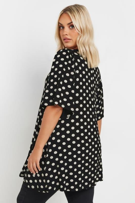 YOURS Plus Size Black Polka Dot Print Angel Sleeve Swing Top | Yours Clothing 3